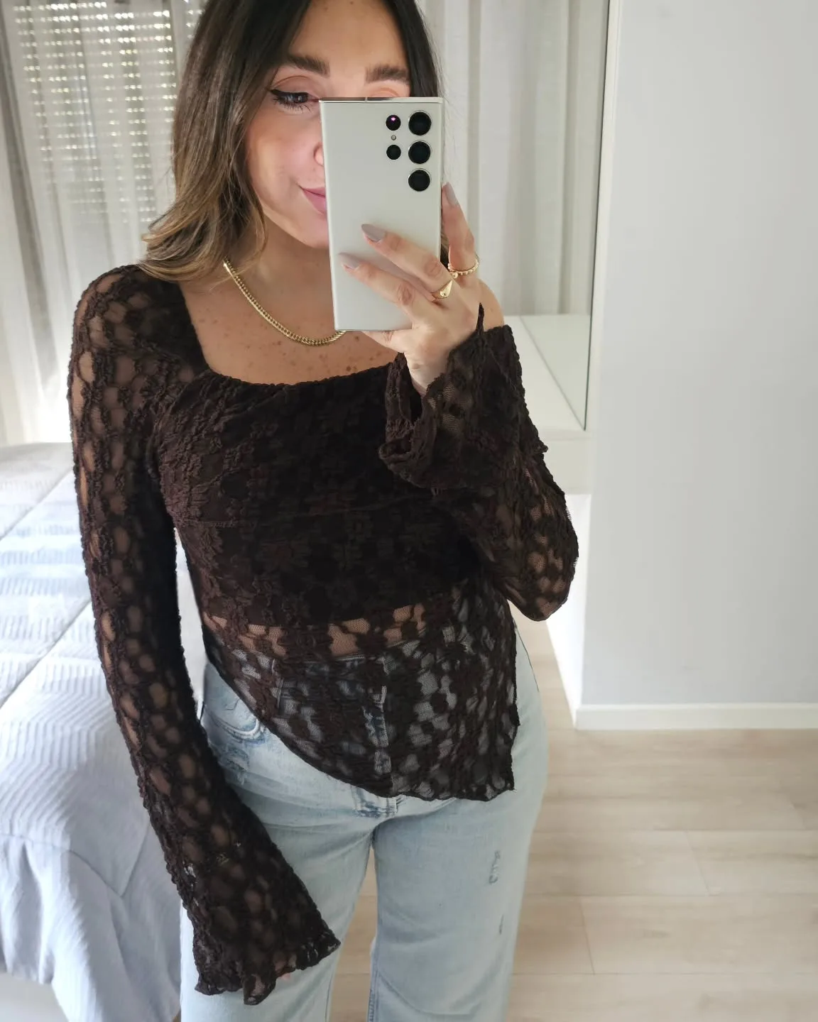 Offshoulder Long Sleeve Lace Top view 6