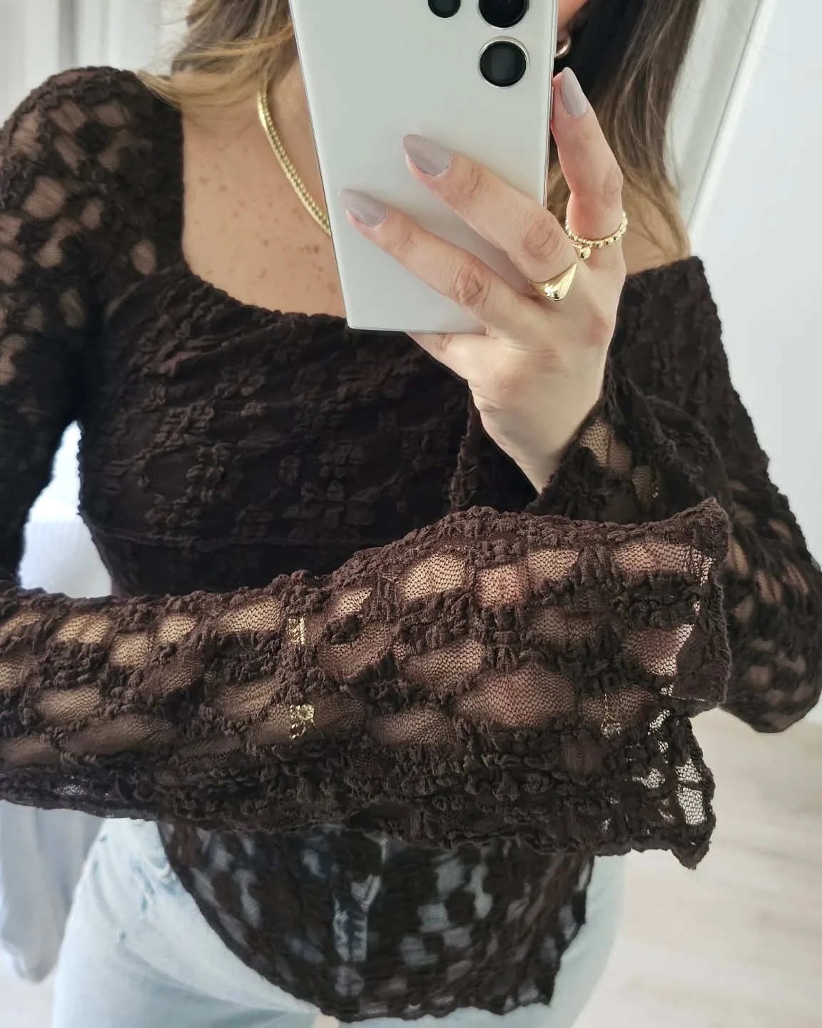Offshoulder Long Sleeve Lace Top view 4