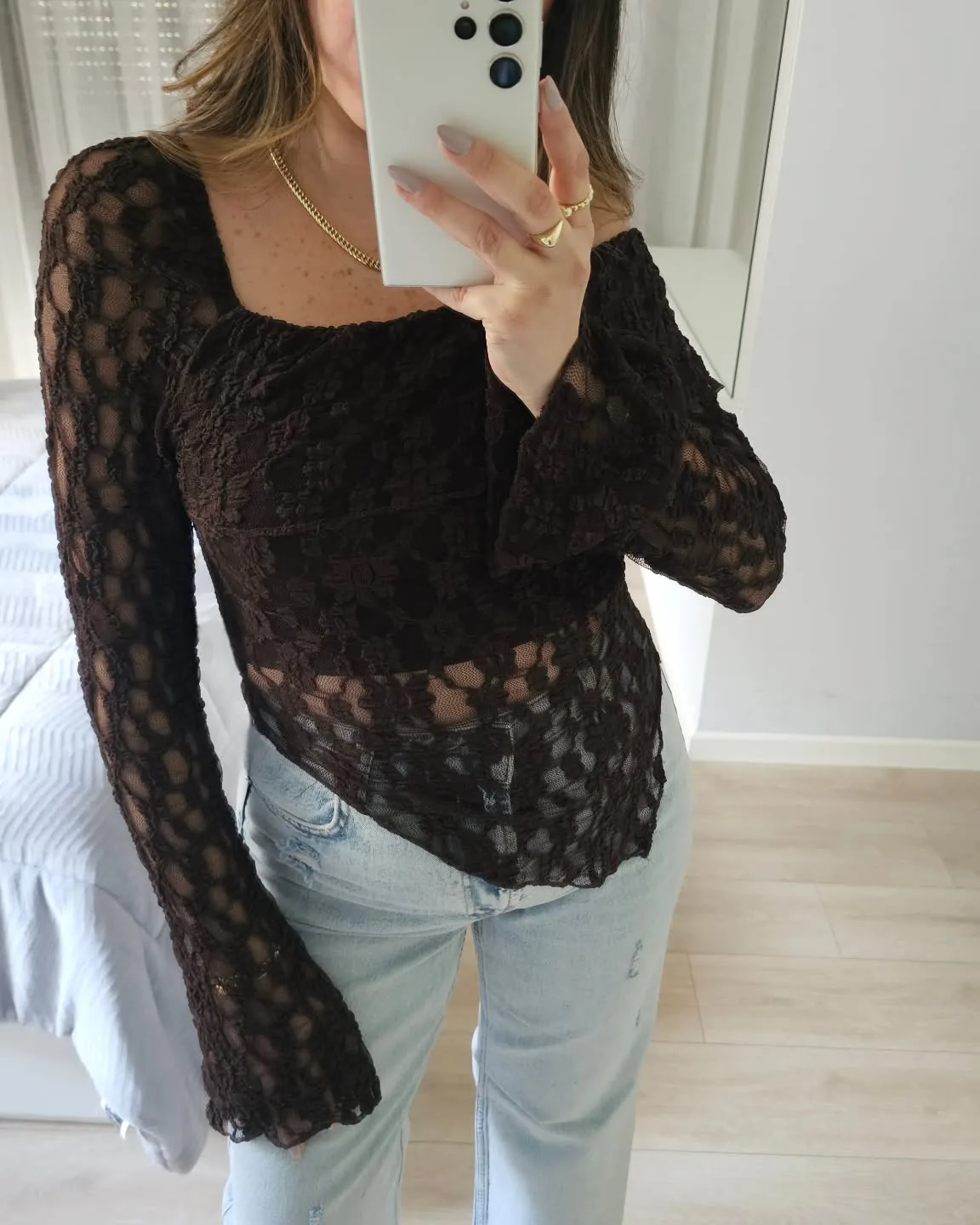 Offshoulder Long Sleeve Lace Top view 5
