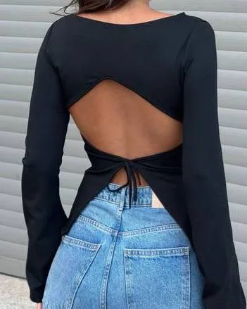 Long Sleeve Open Back Top view 1