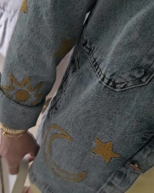 Long Starred Jeans Jacket view 4