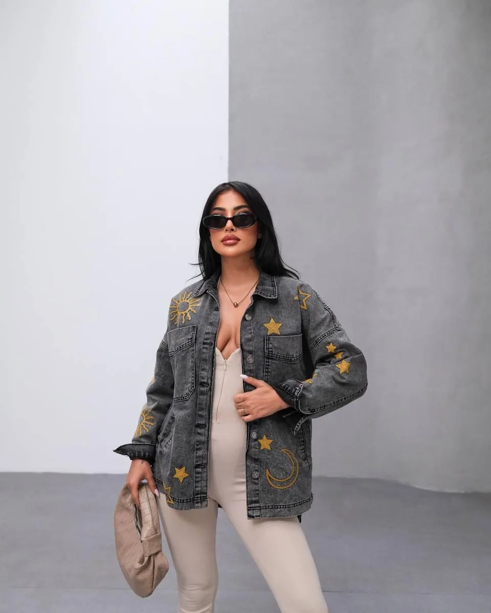 Long Starred Jeans Jacket view 6