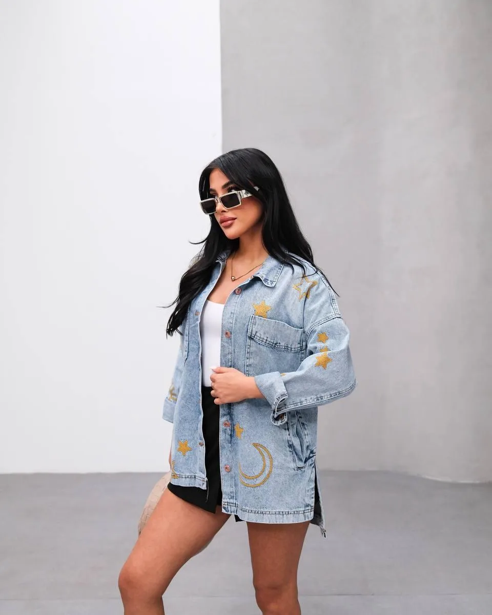 Long Starred Jeans Jacket view 7