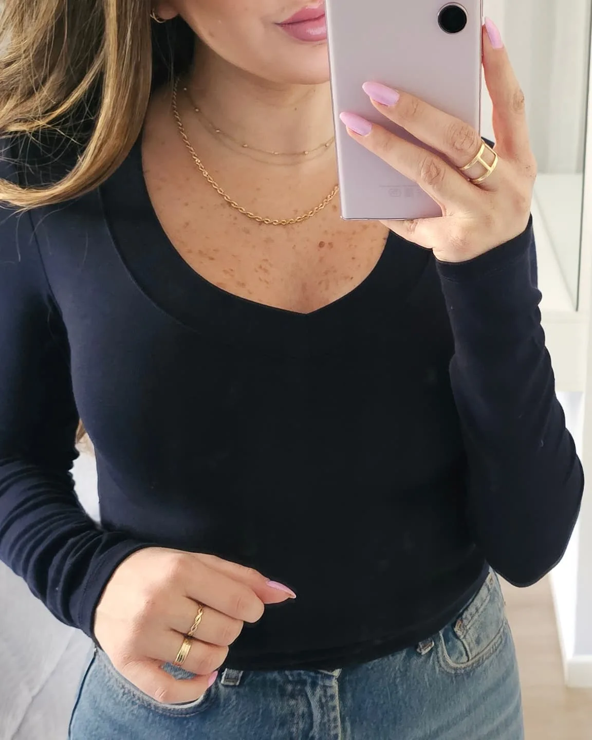 Long Sleeve V neck Basic Top view 3