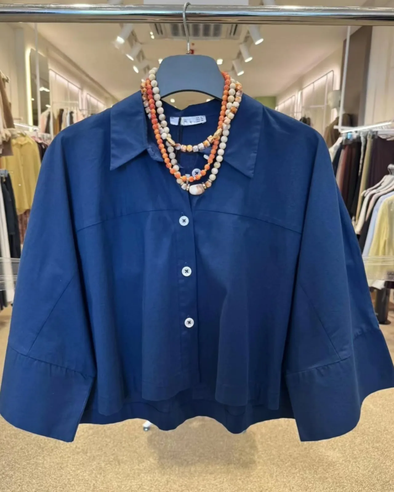 Linen Navy Oversized Cropped Shirt view 4