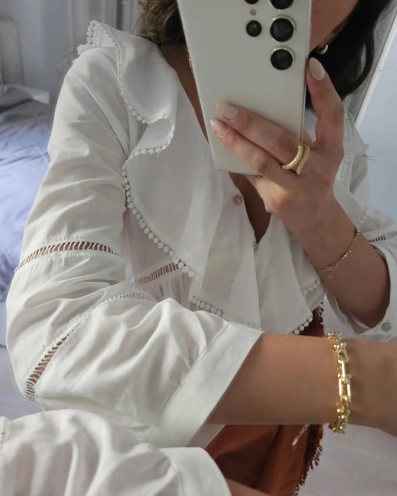 Cropped White Ruffle Peplum Shirt view 4