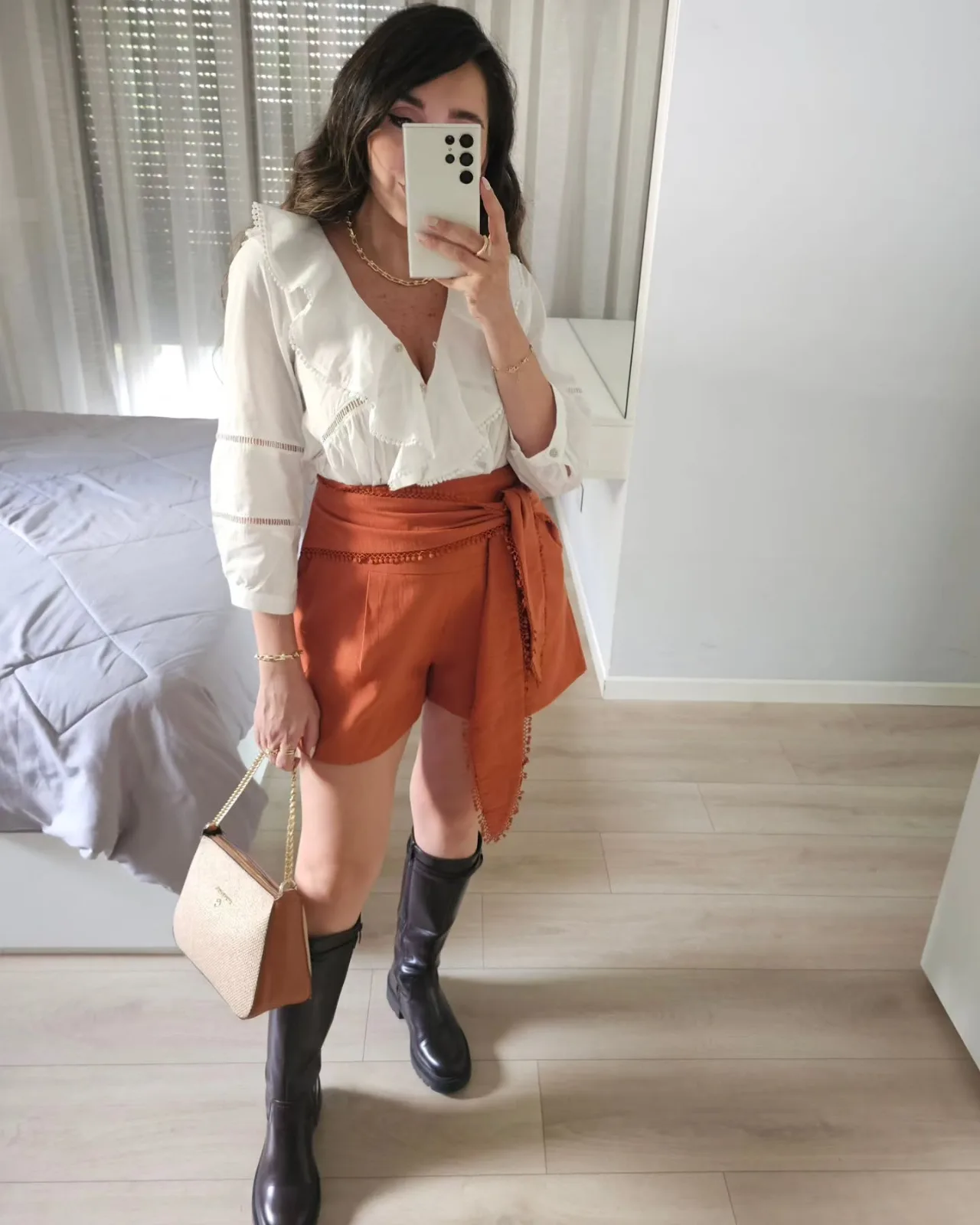 Cropped White Ruffle Peplum Shirt view 1