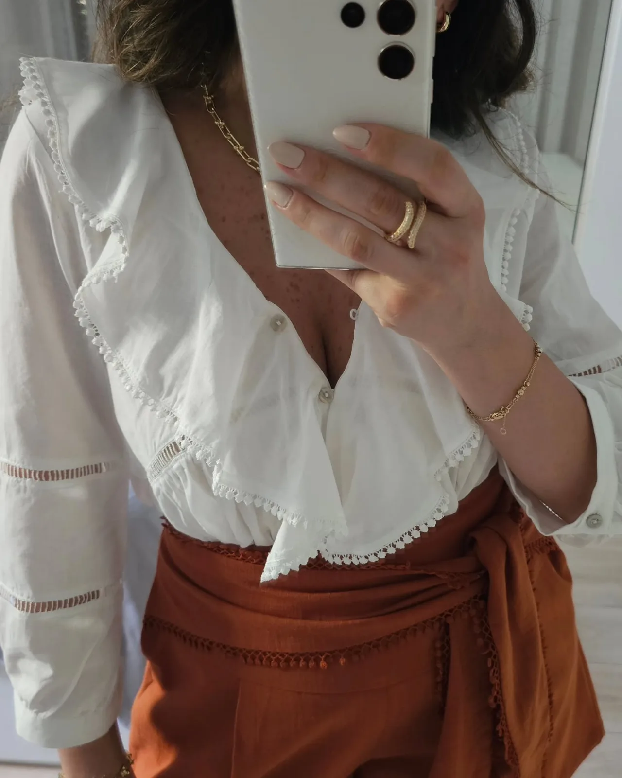 Cropped White Ruffle Peplum Shirt view 3
