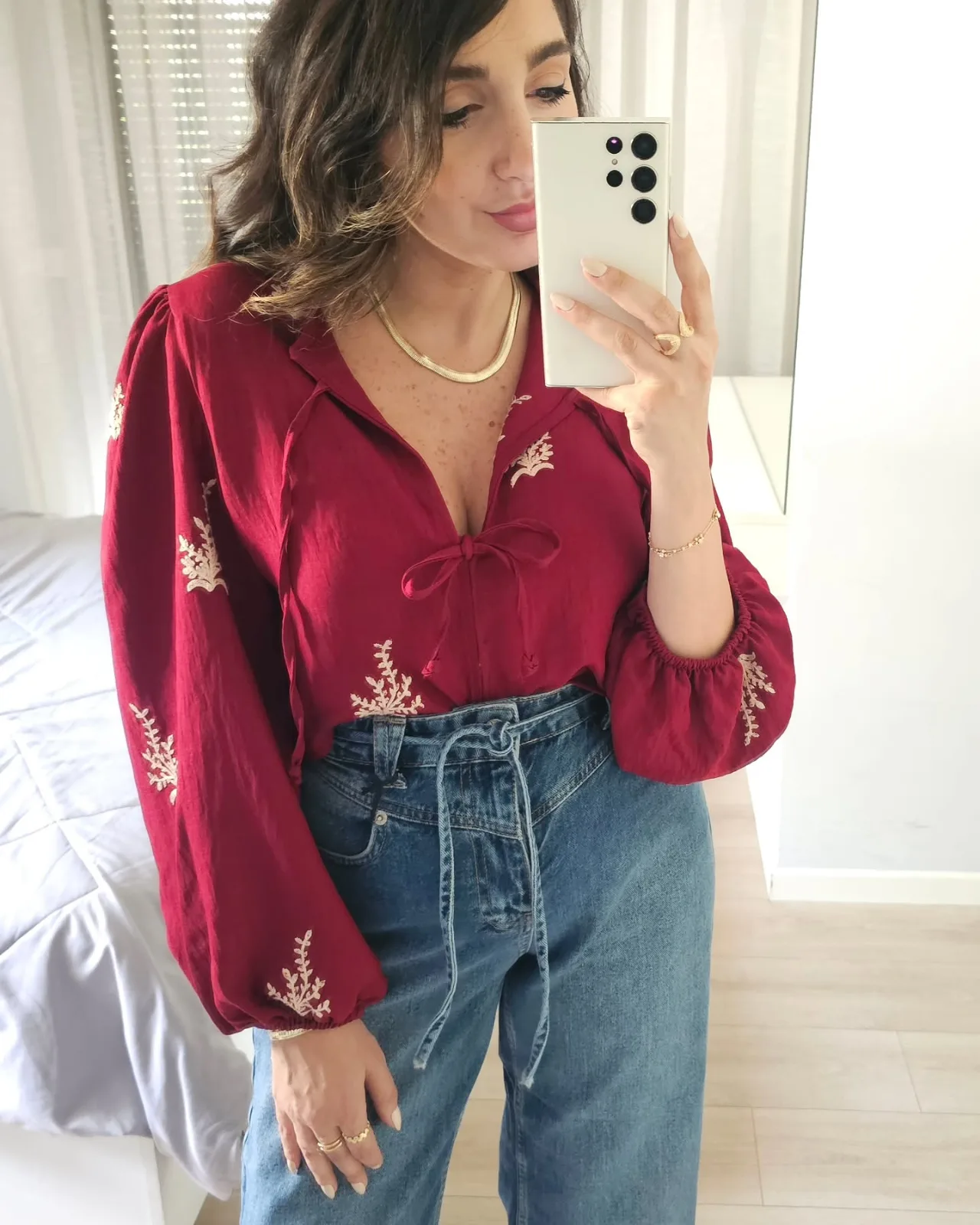 Detailed Wide Legs Blue Jeans view 4
