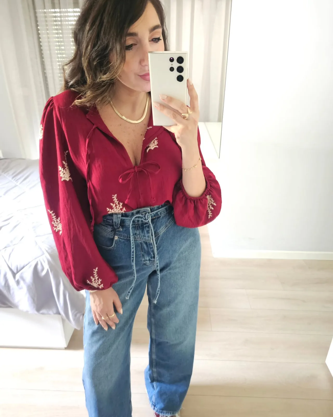 Detailed Wide Legs Blue Jeans view 1