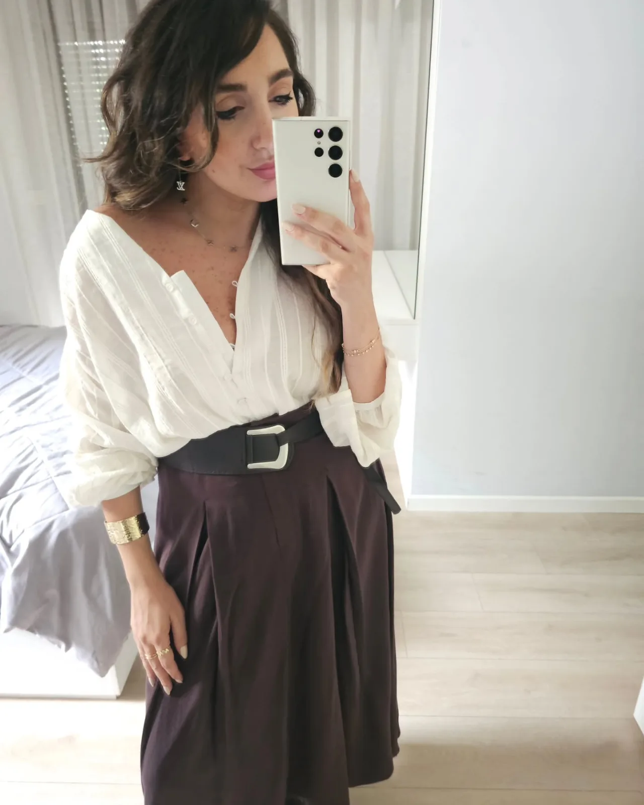 Long Linen Pleated Skirt view 1