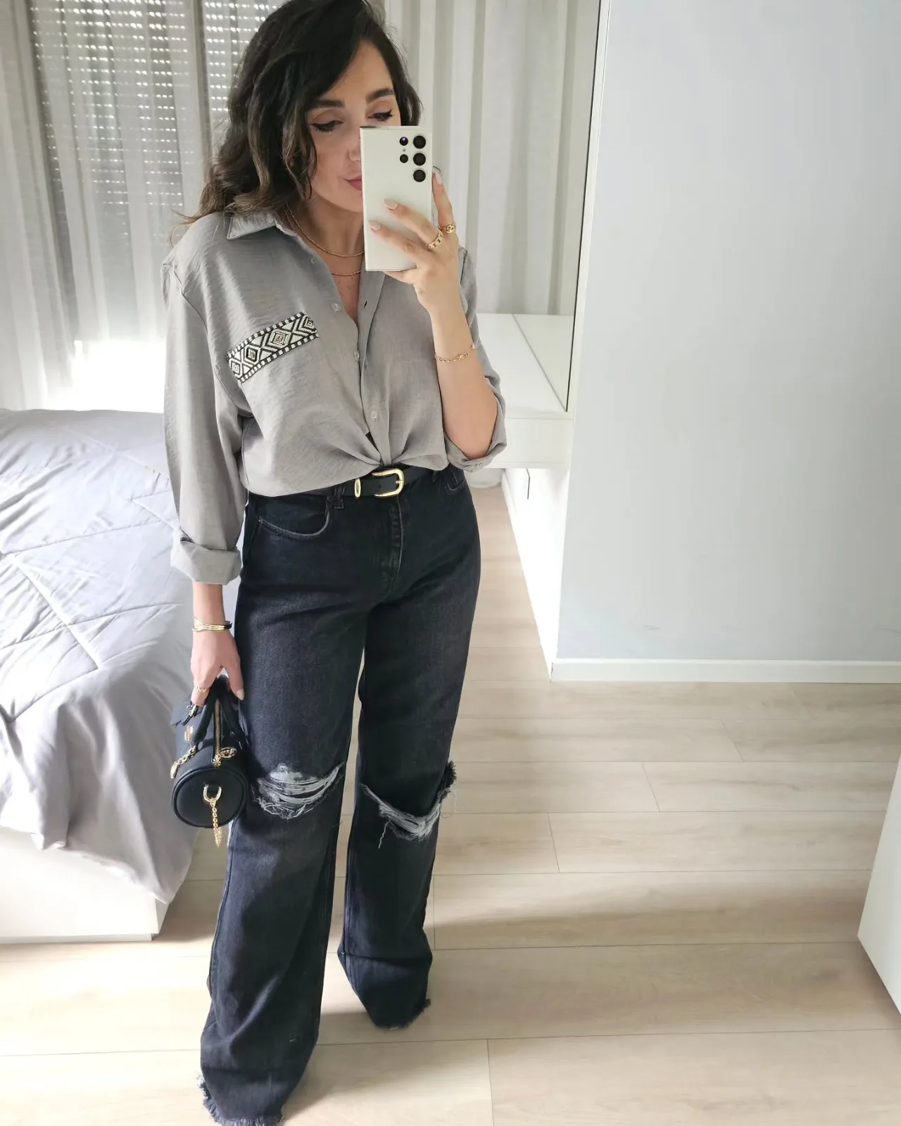 Wide Legs ripped Jeans Black & Blue view 1
