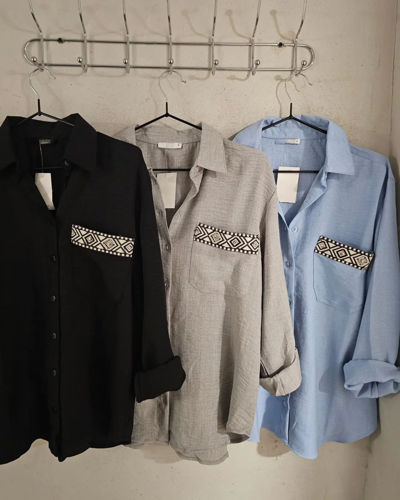 Long Sleeve Linen Shirt with designed pocket view 1