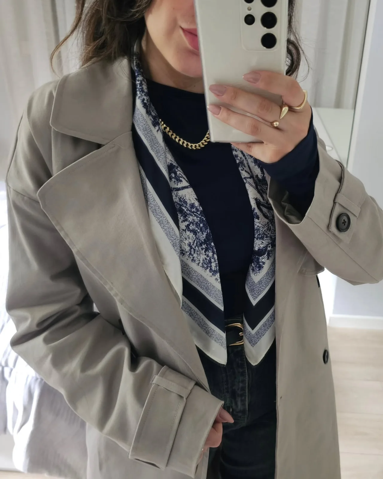 Long Trenchcoat (Navy/Greige) view 9