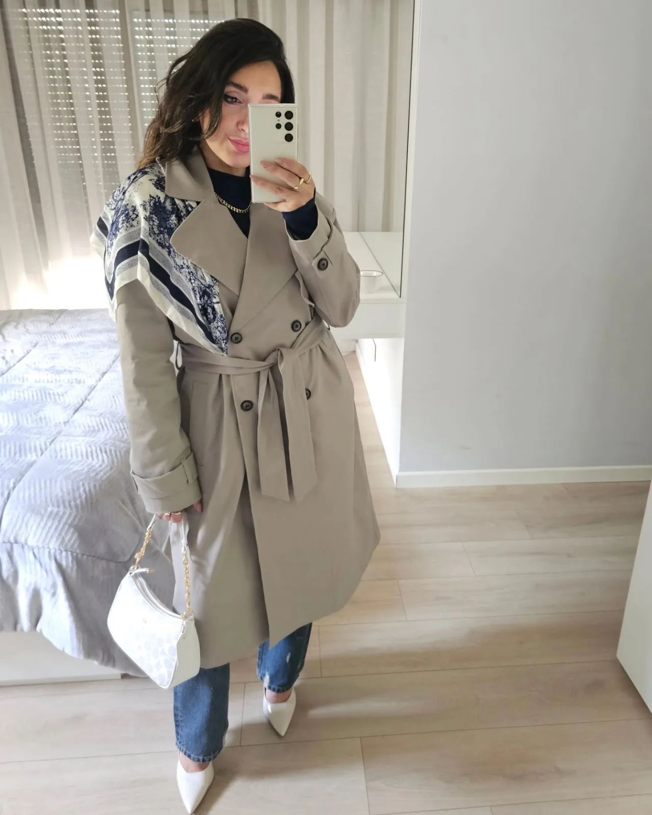 Long Trenchcoat (Navy/Greige) view 5