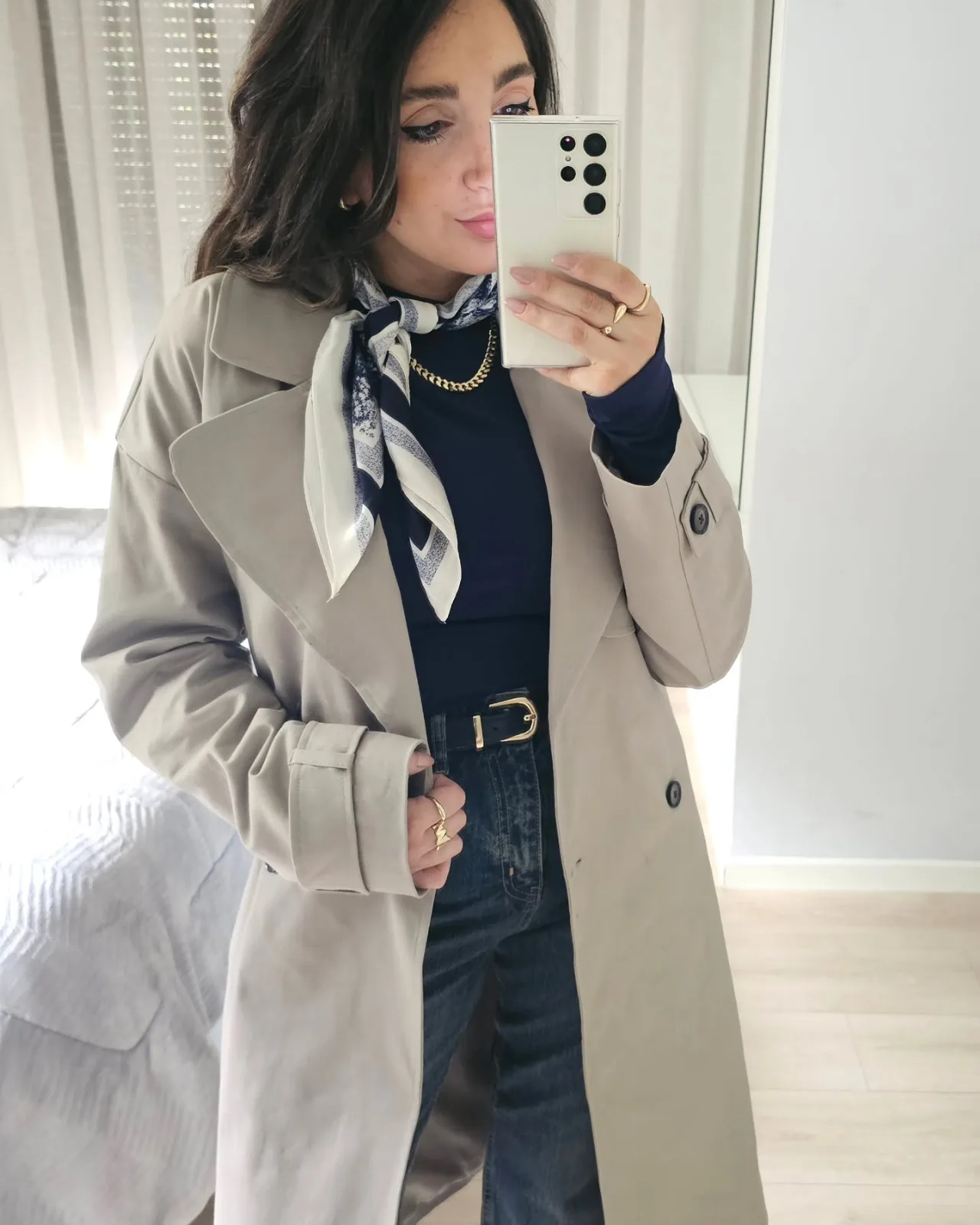 Long Trenchcoat (Navy/Greige) view 4