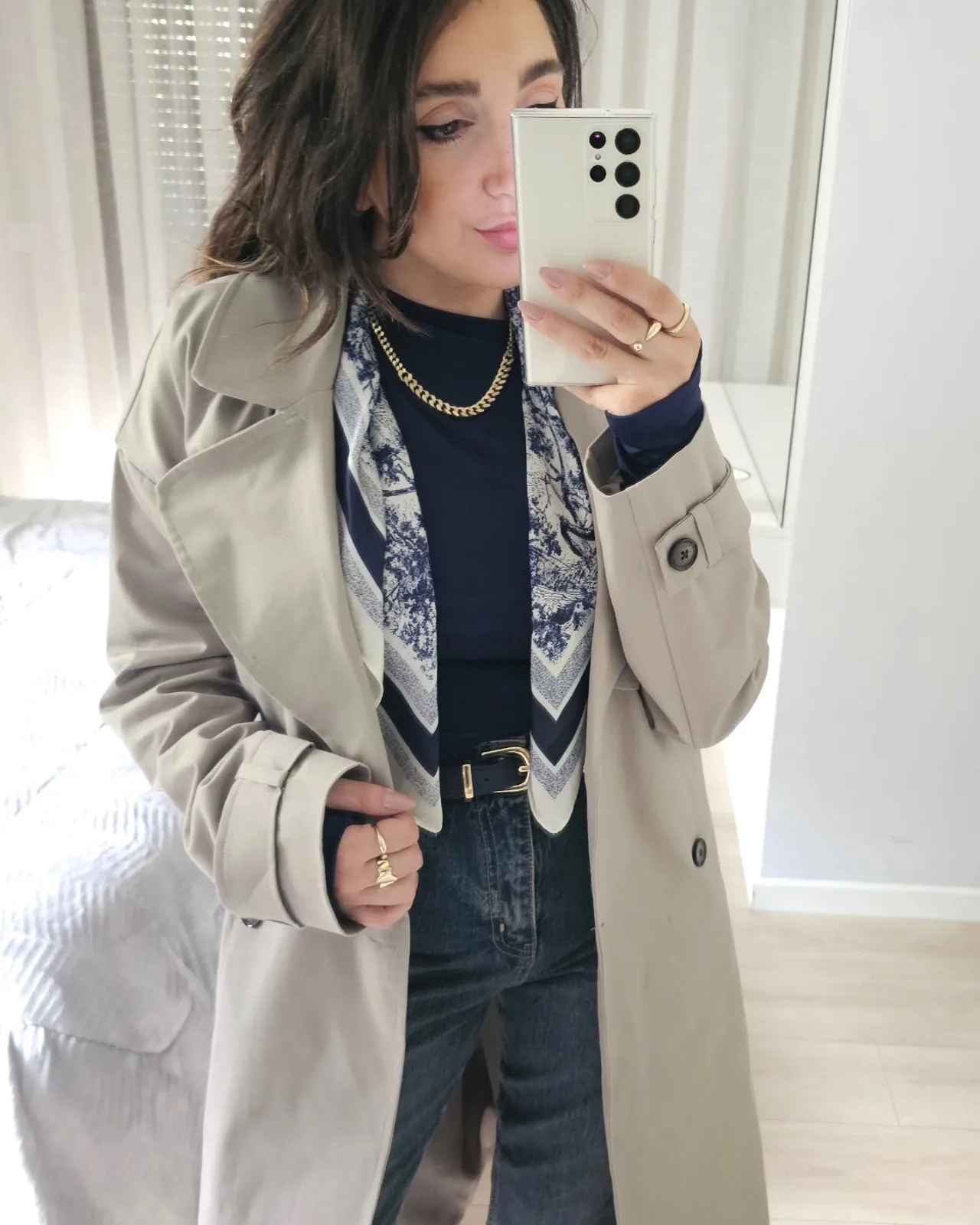 Long Trenchcoat (Navy/Greige) view 10