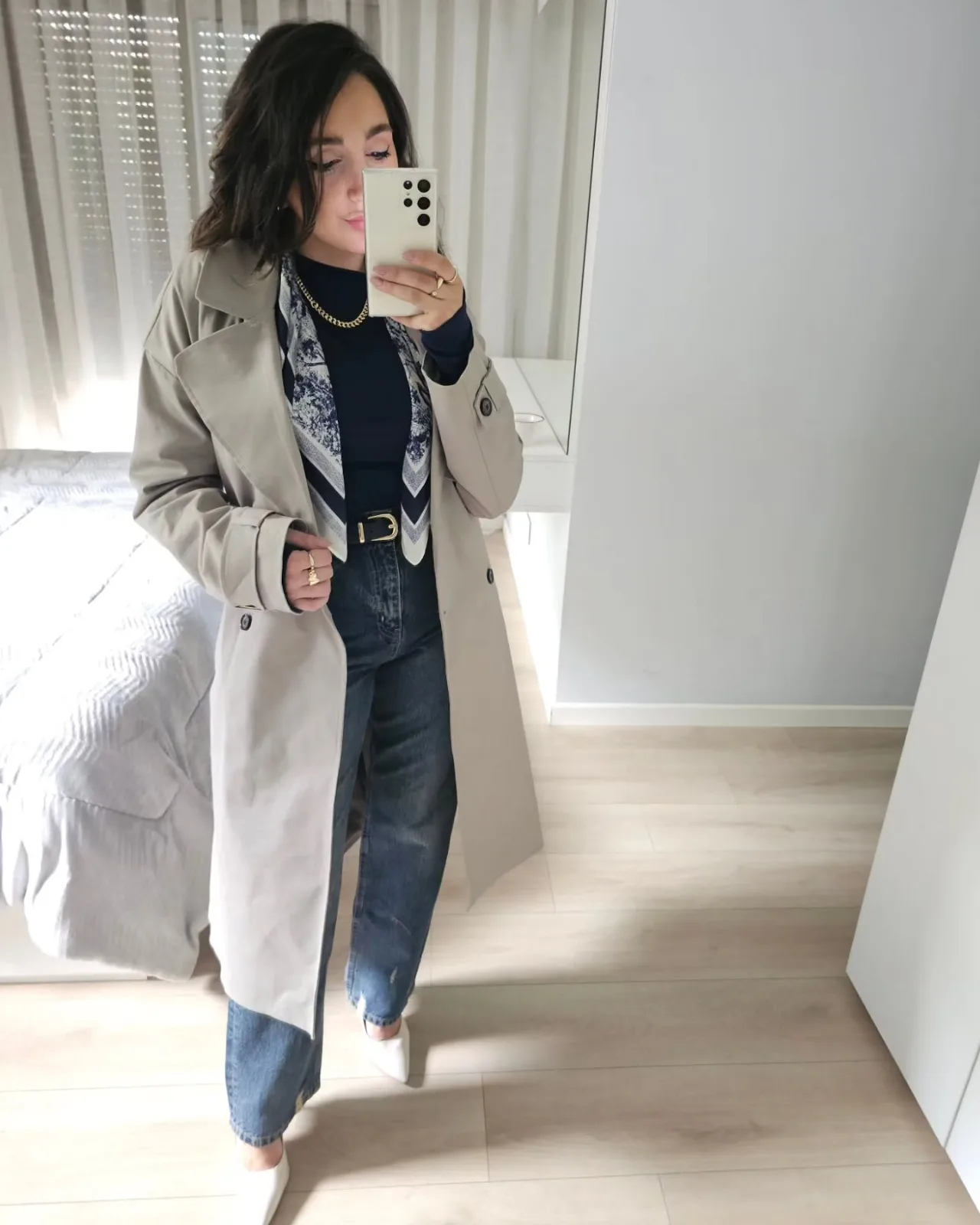 Long Trenchcoat (Navy/Greige) view 1