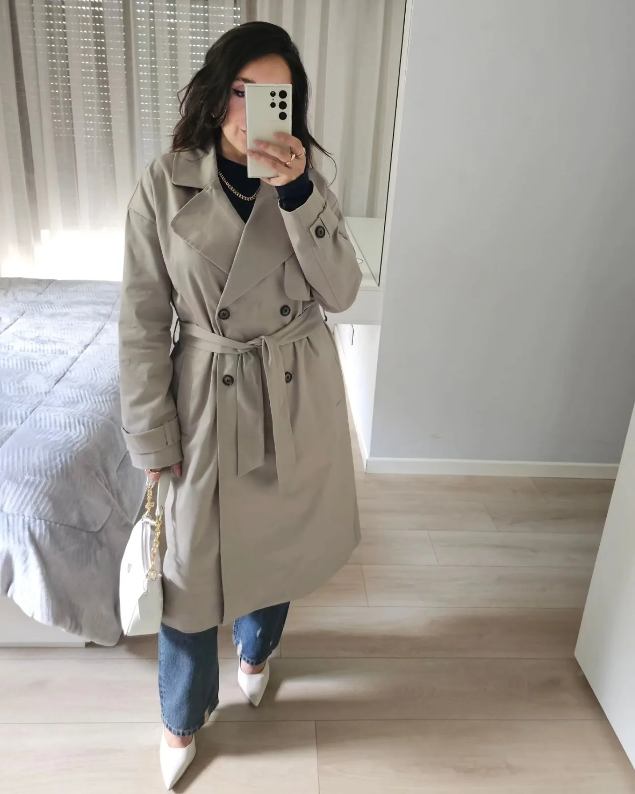 Long Trenchcoat (Navy/Greige) view 6