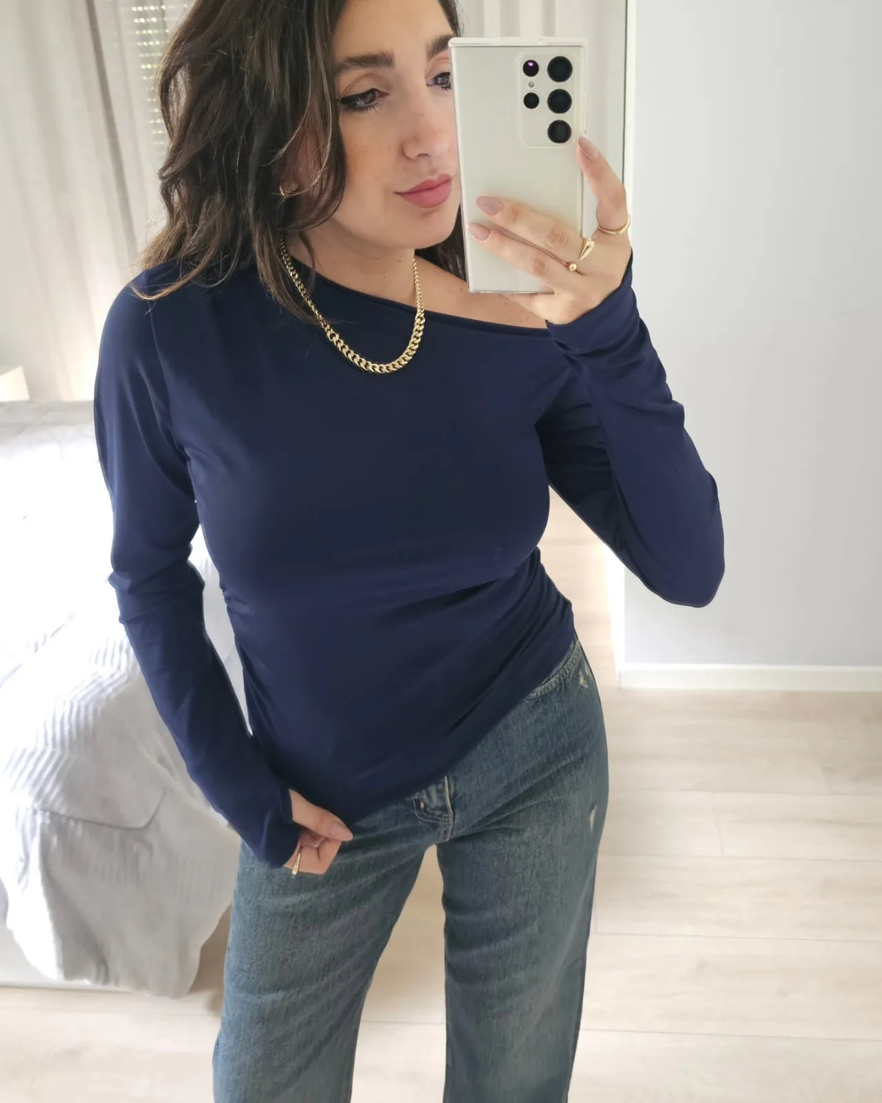 Offshoulder Long Sleeve Open Thumbhole Top view 6