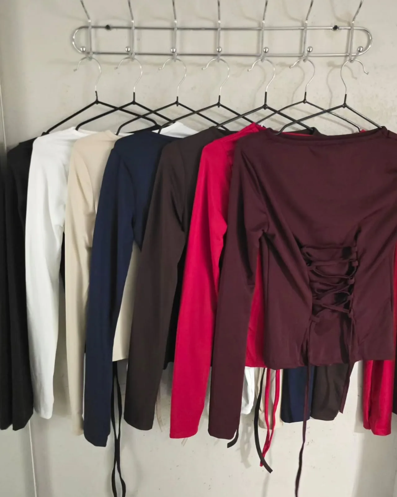 Basic Long Sleeve Lace-up Back Top view 2