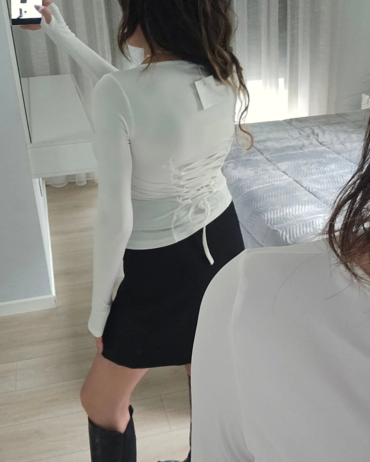 Basic Long Sleeve Lace-up Back Top view 3