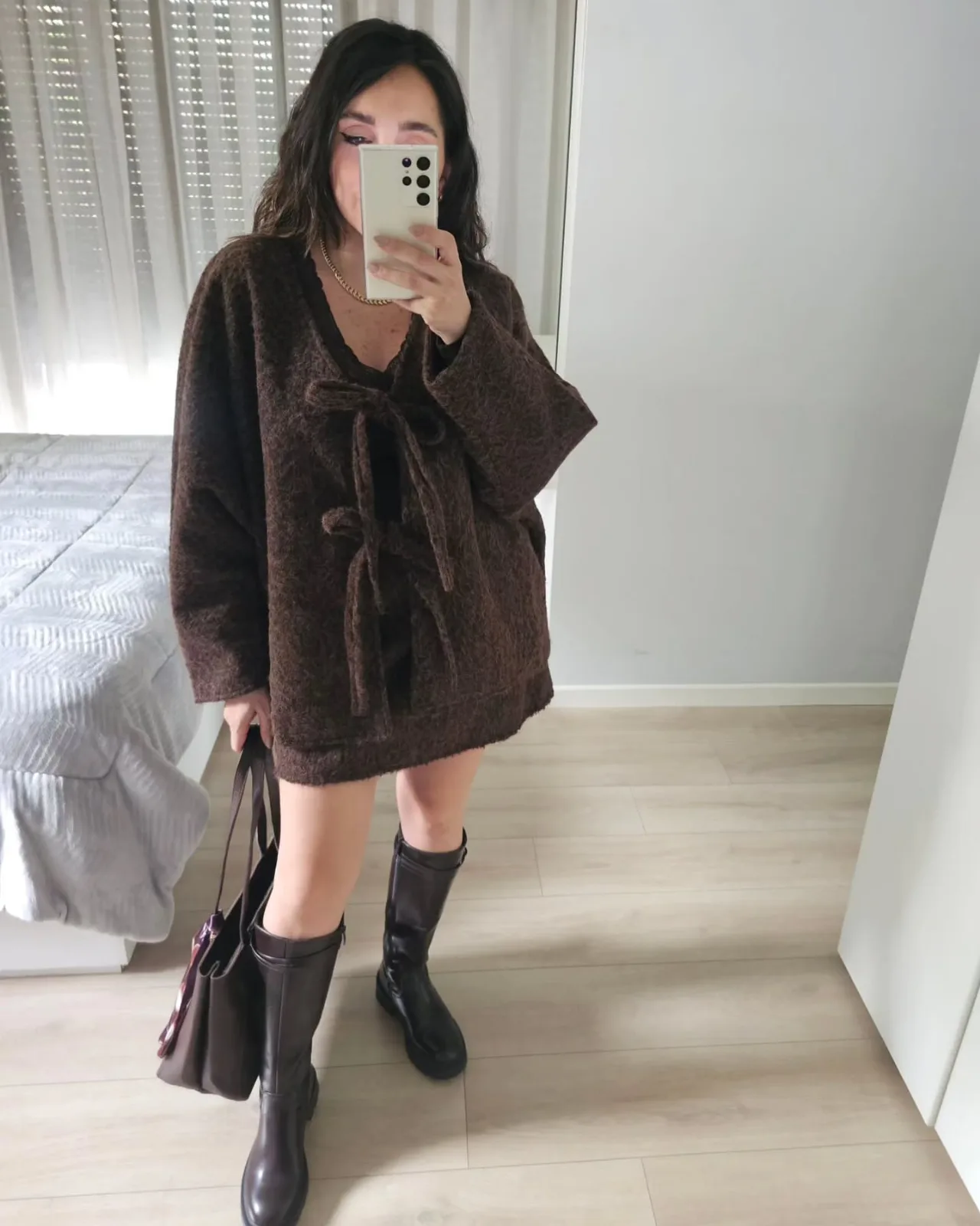 Oversized fuzzy wrap wool jacket view 7