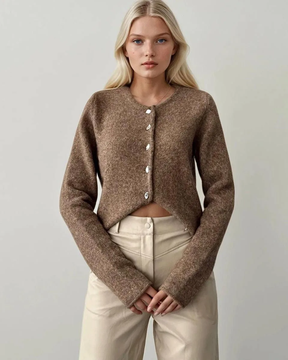 Cropped Wool Cardigan Sweater