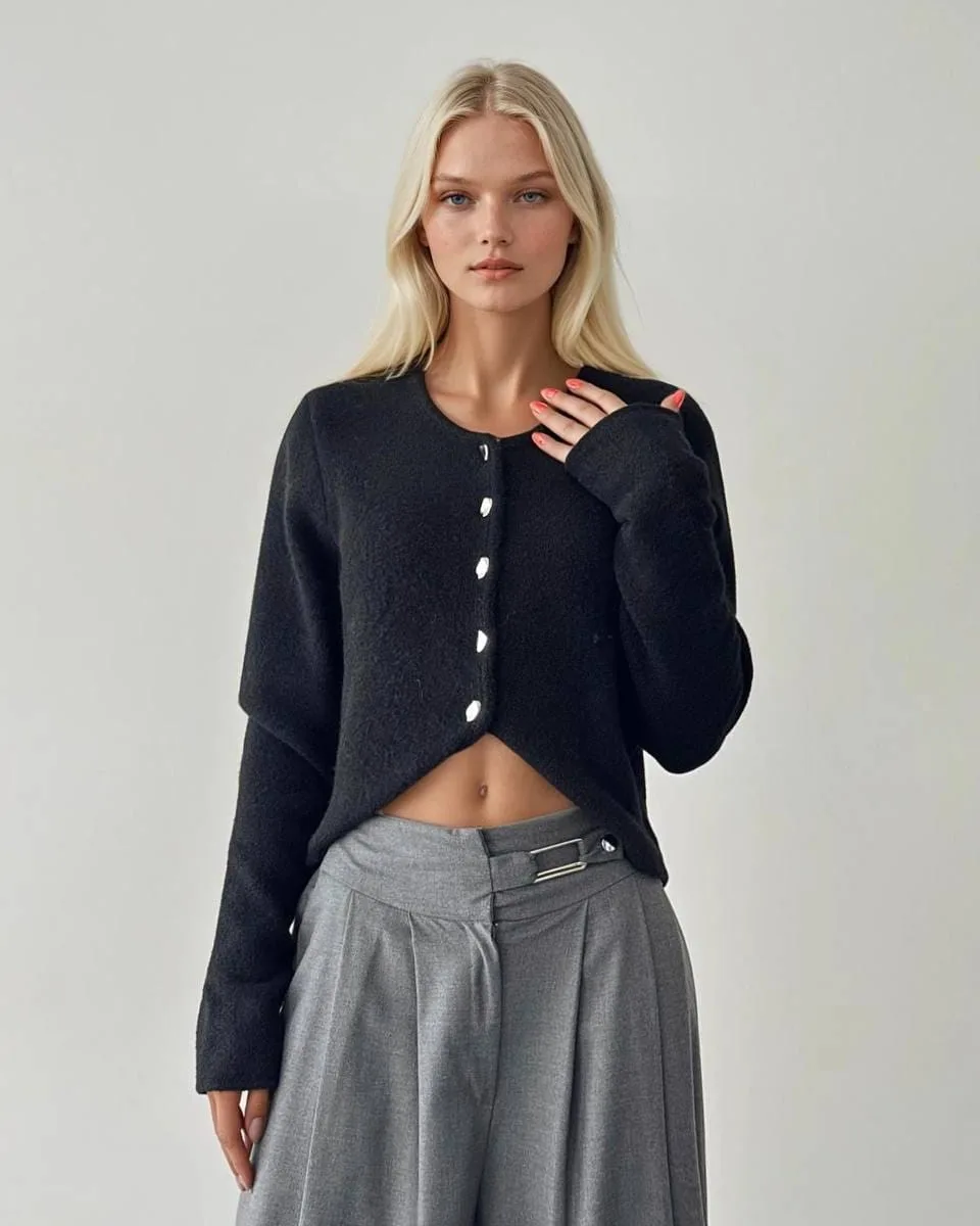 Cropped Wool Cardigan Sweater view 2