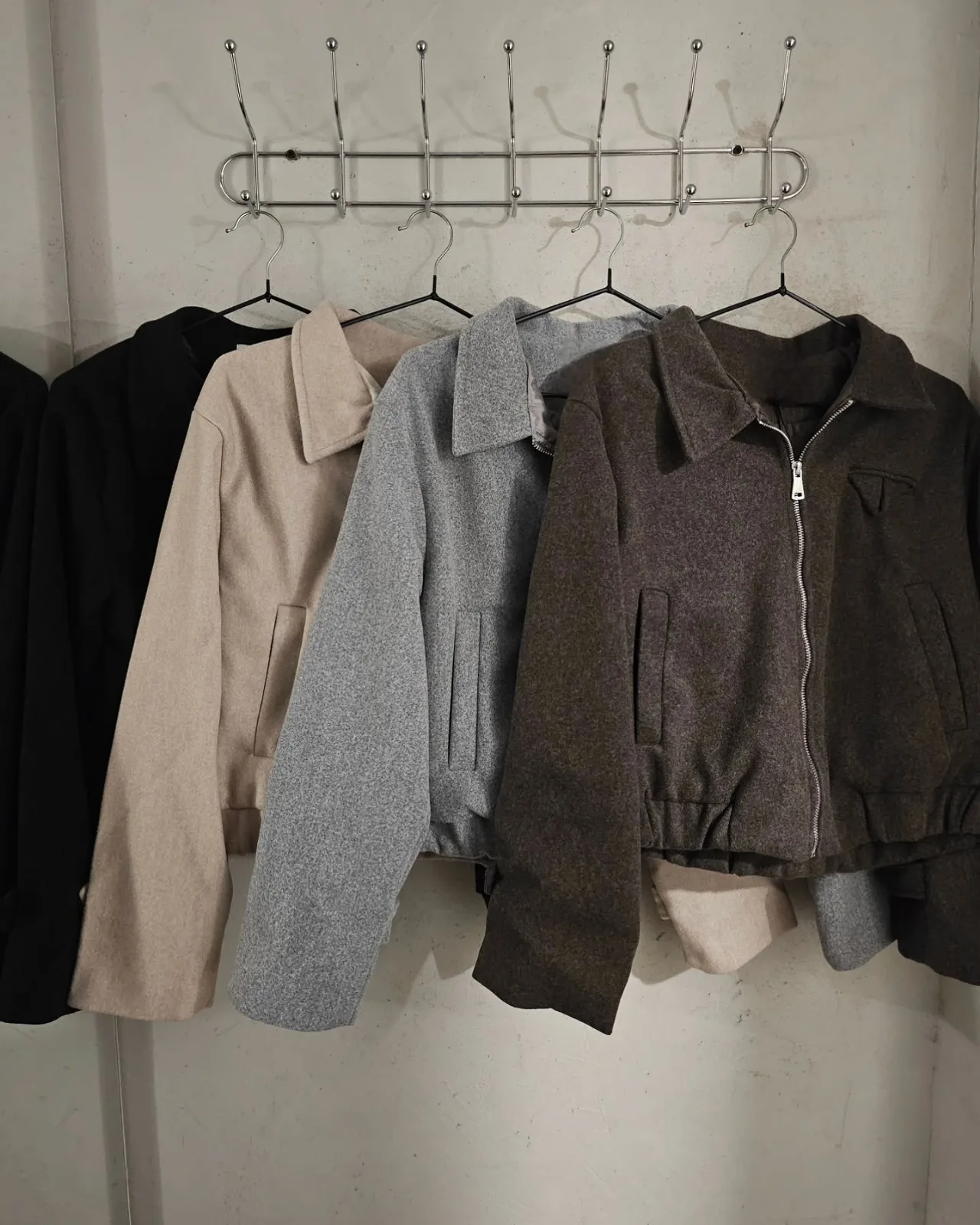 Grey Structured Wool Zipper Jacket view 3