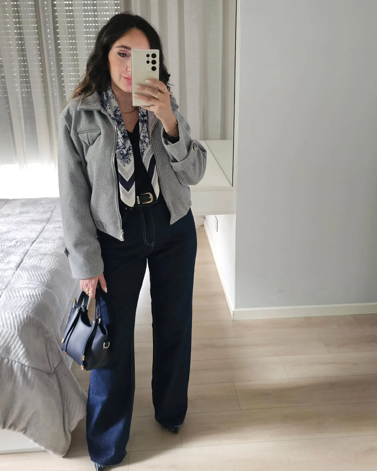 Grey Structured Wool Zipper Jacket view 2