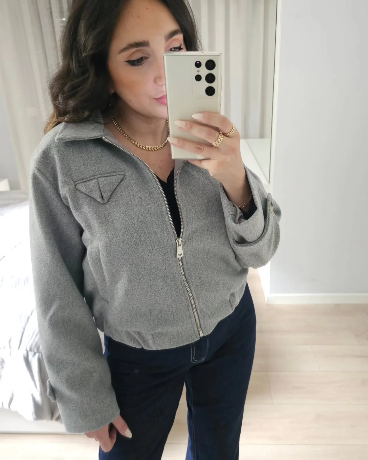 Grey Structured Wool Zipper Jacket view 5