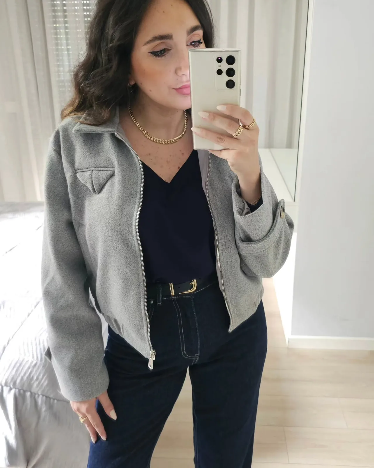 Grey Structured Wool Zipper Jacket view 4