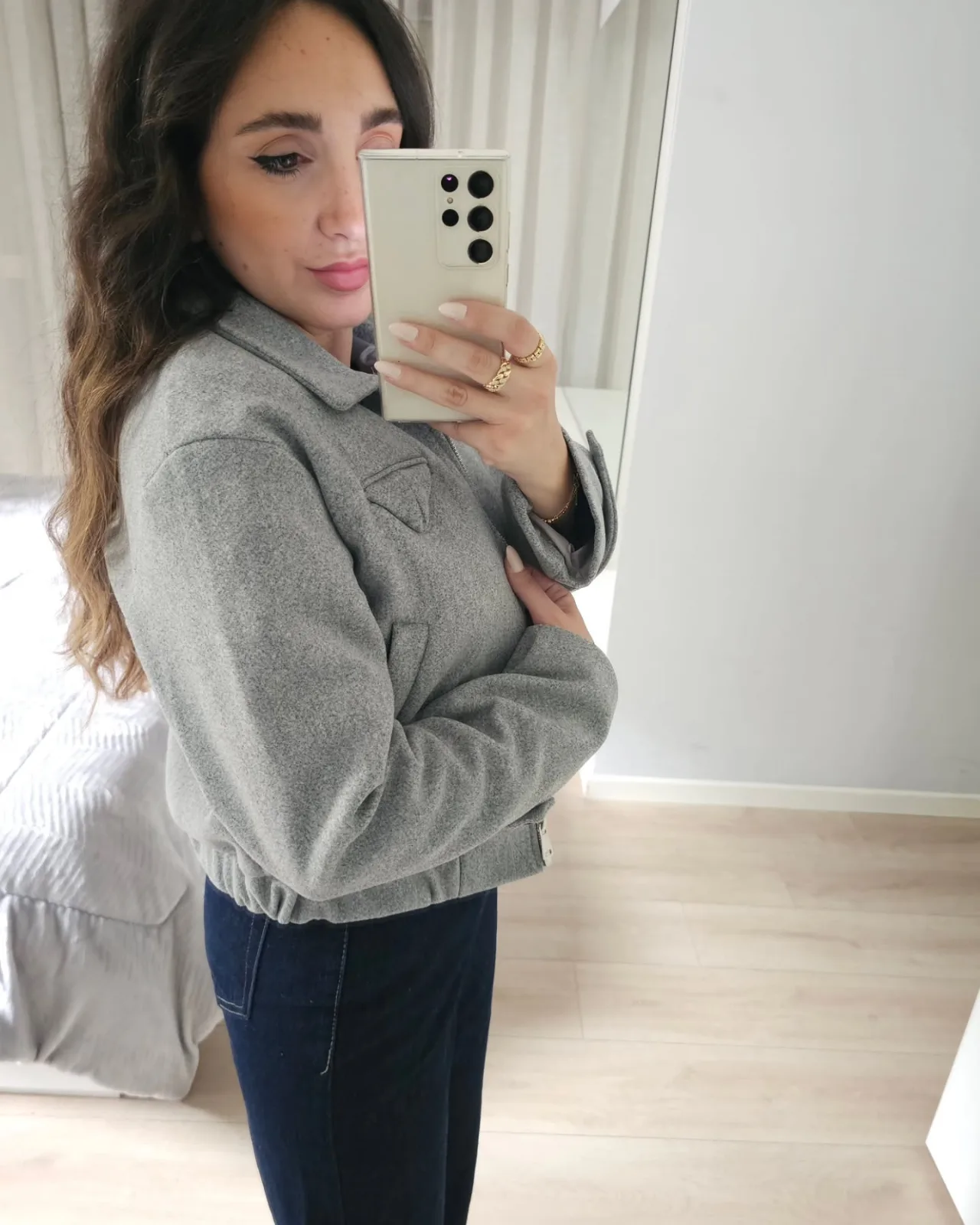 Grey Structured Wool Zipper Jacket view 6