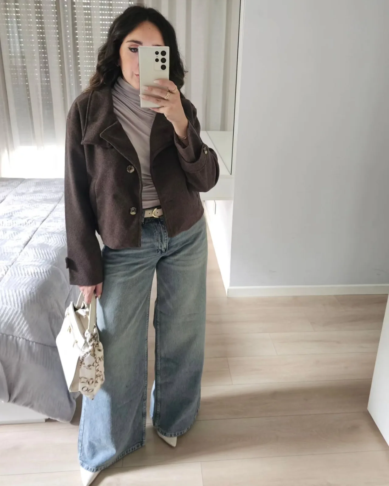 High Collar Cropped Wool Buttoned Jacket view 2