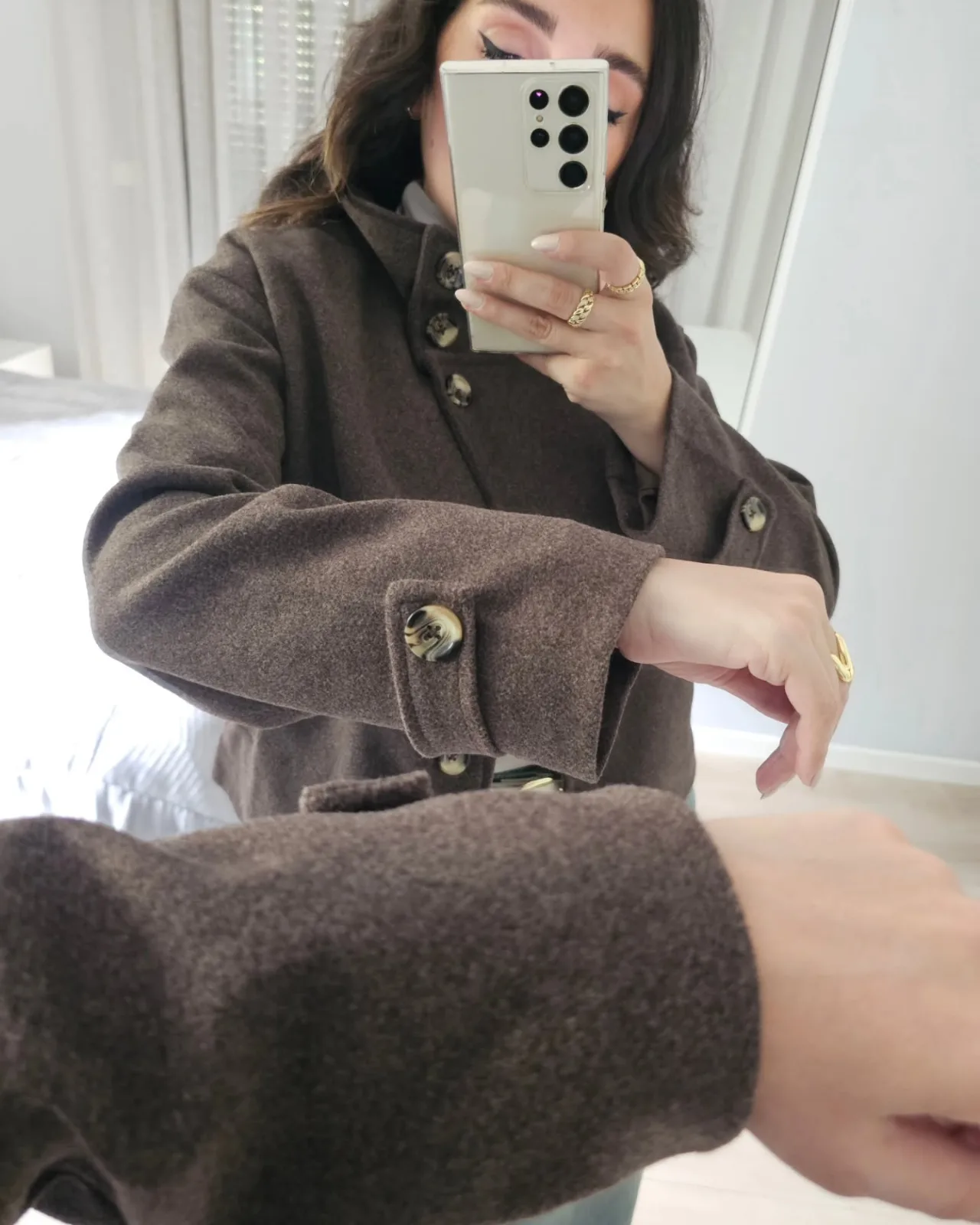 High Collar Cropped Wool Buttoned Jacket view 8