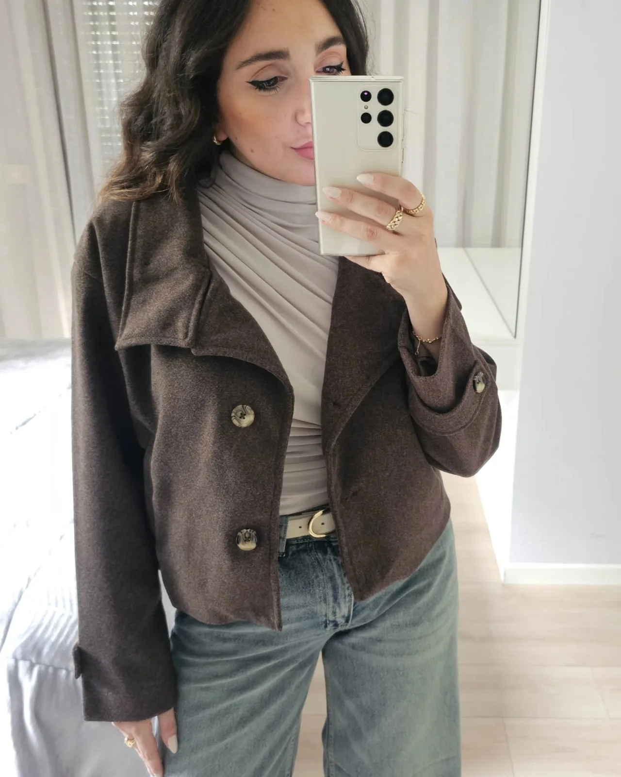 High Collar Cropped Wool Buttoned Jacket view 9