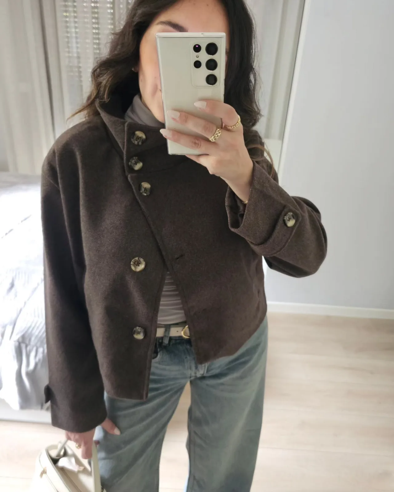 High Collar Cropped Wool Buttoned Jacket view 6
