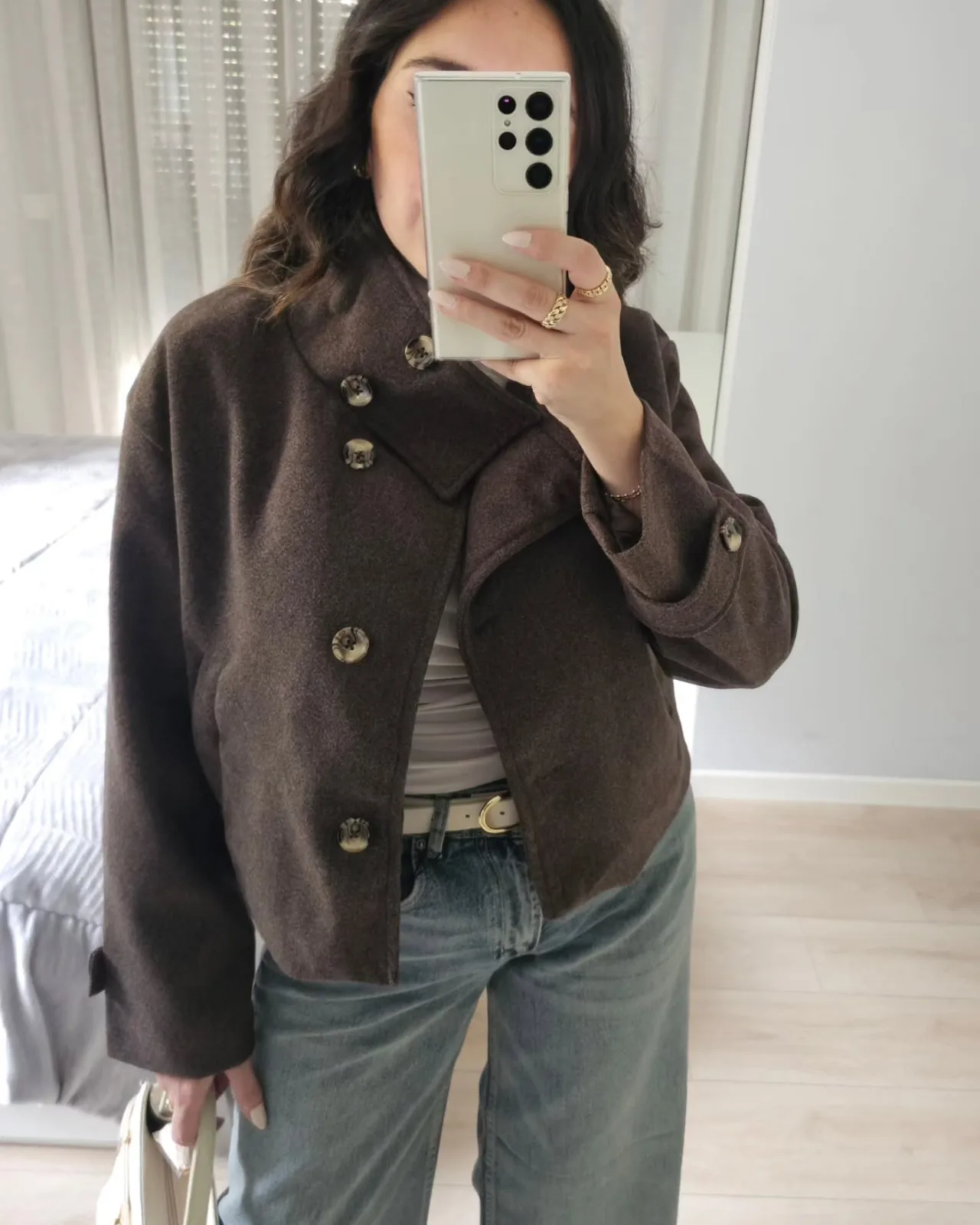 High Collar Cropped Wool Buttoned Jacket view 7