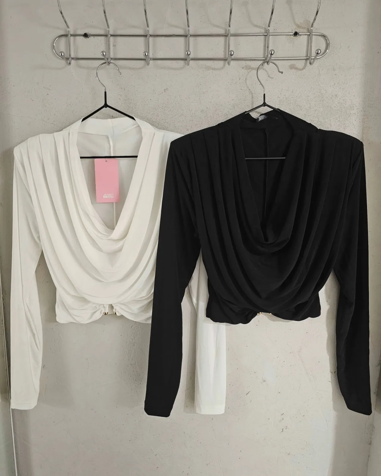 Cowl-Neck Long-Sleeve Crop Top view 2