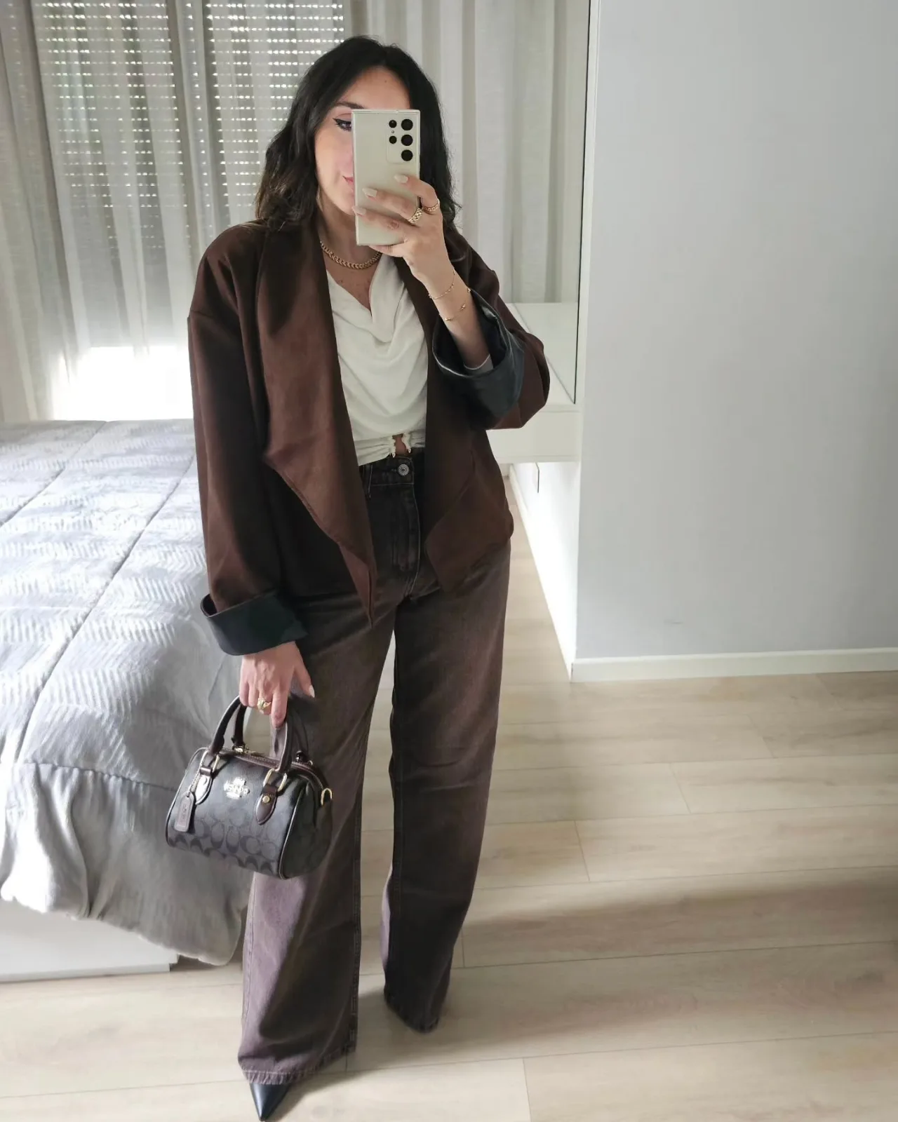 Sued Jacket with Leather Sleeves view 3