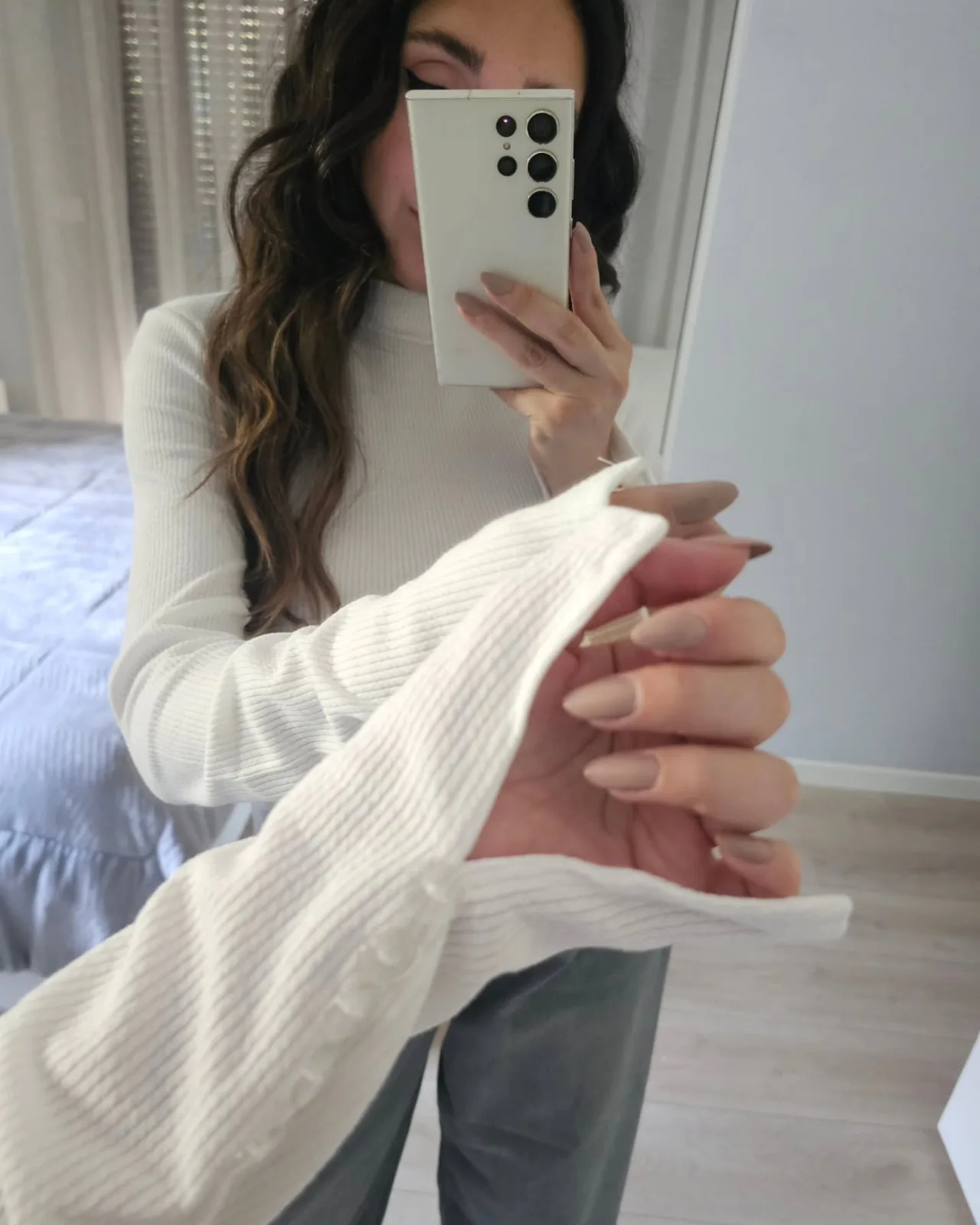 High Neck Long Sleeve Crop Top view 2