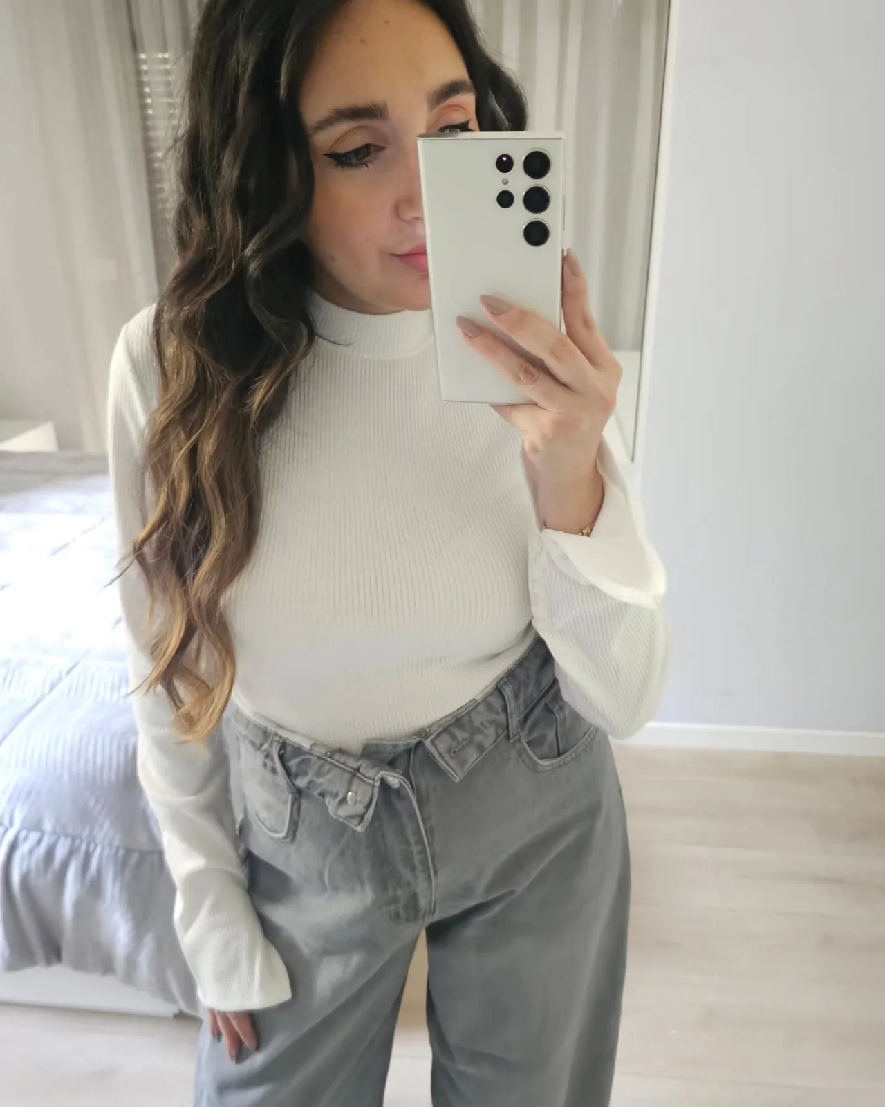 Double Waist High Rise Wide Legs Grey Jeans view 3