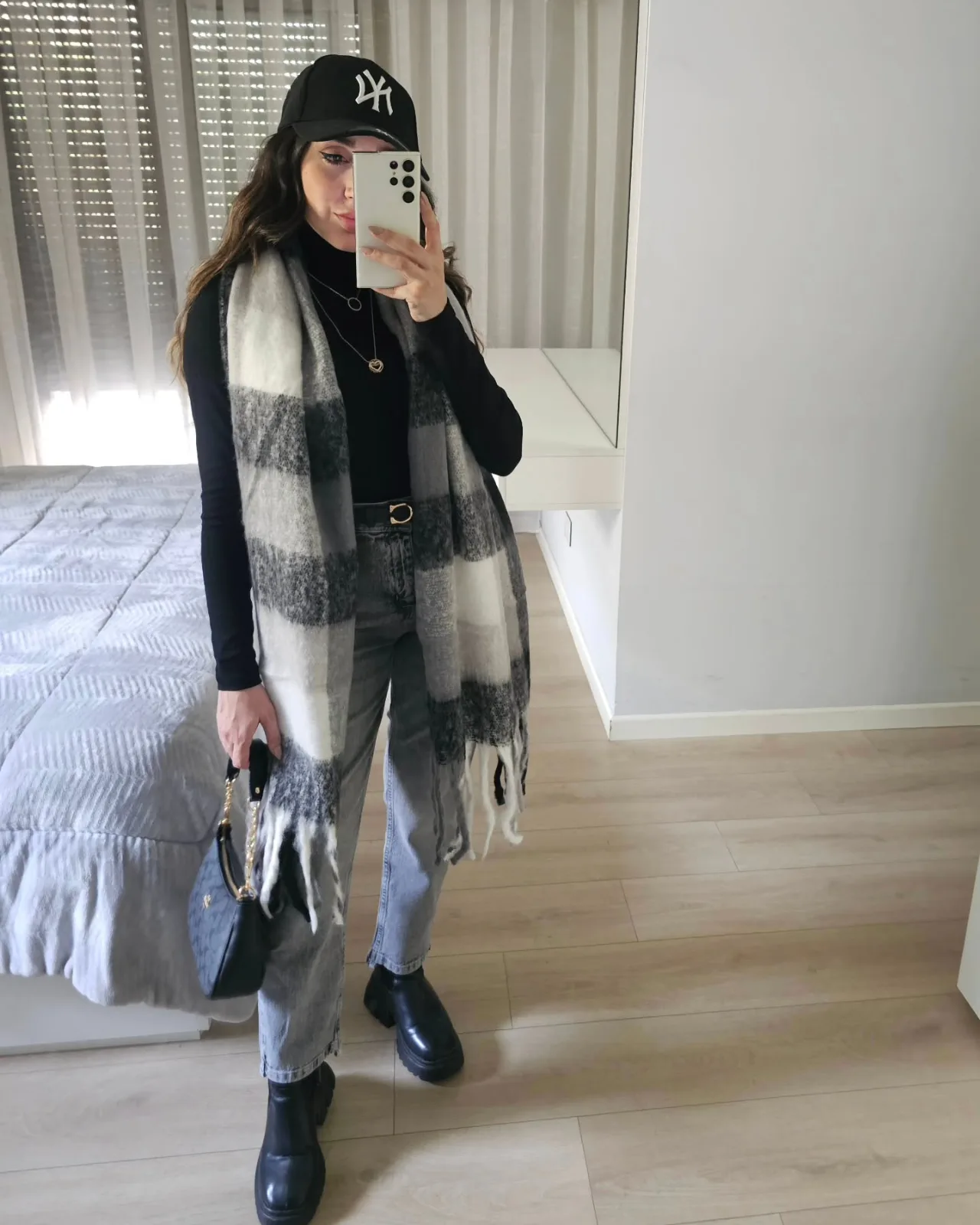 Black Grey White Thick Wool Scarf view 2
