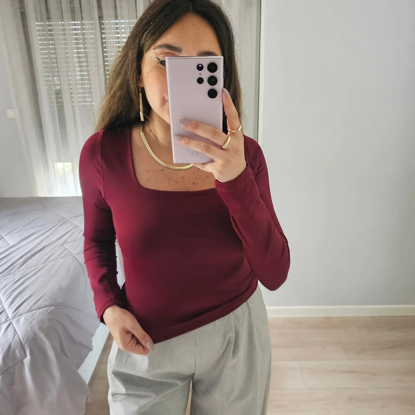 Long Sleeve Cropped Square Neck Basic