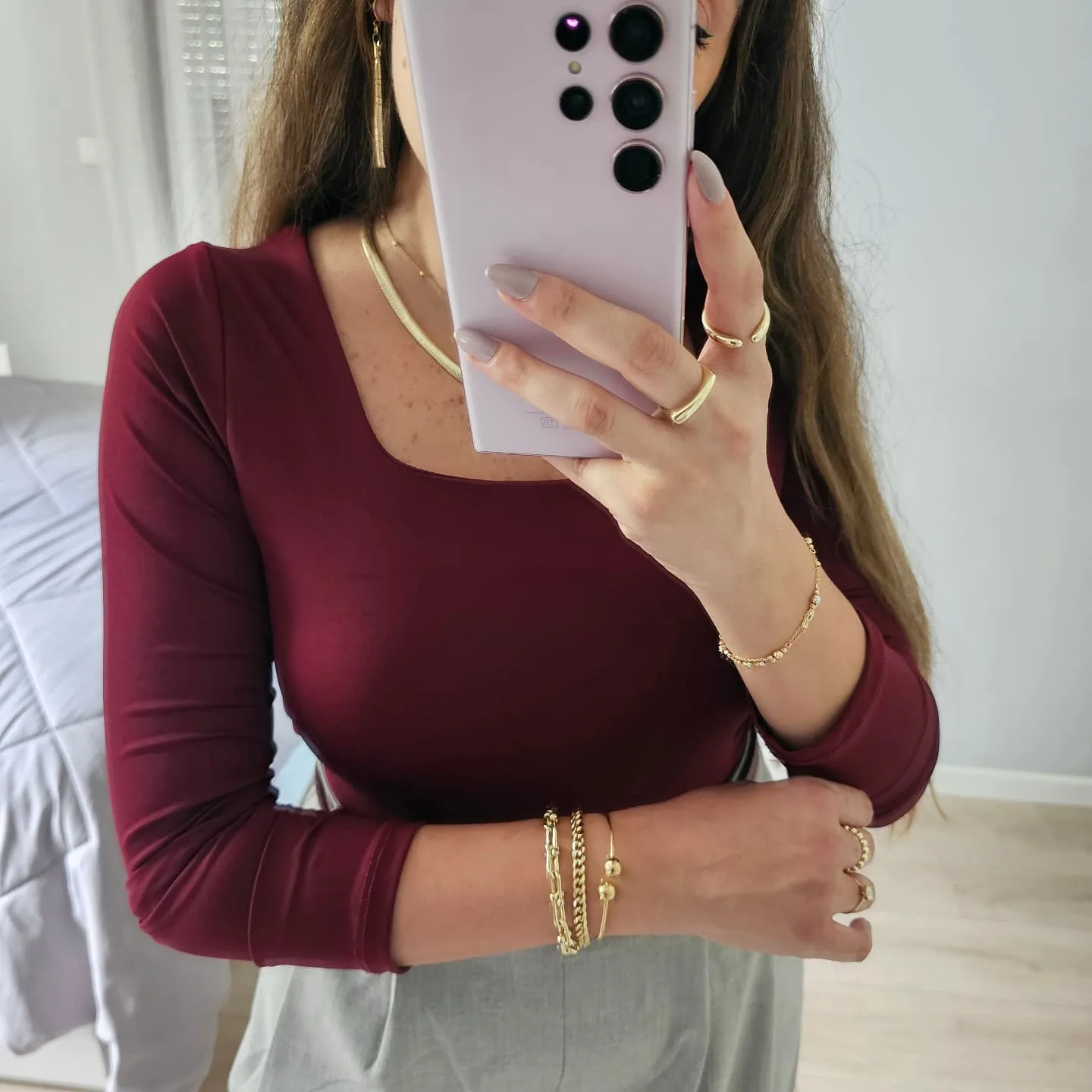 Long Sleeve Cropped Square Neck Basic view 2