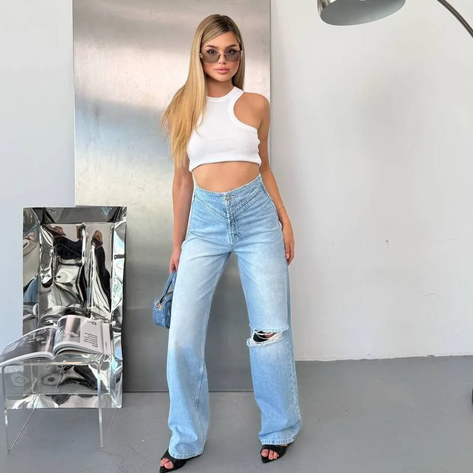 Wide Legs Ripped Jeans view 2