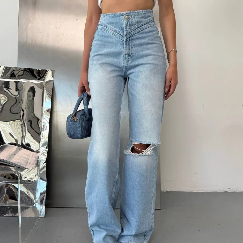 Wide Legs Ripped Jeans view 3