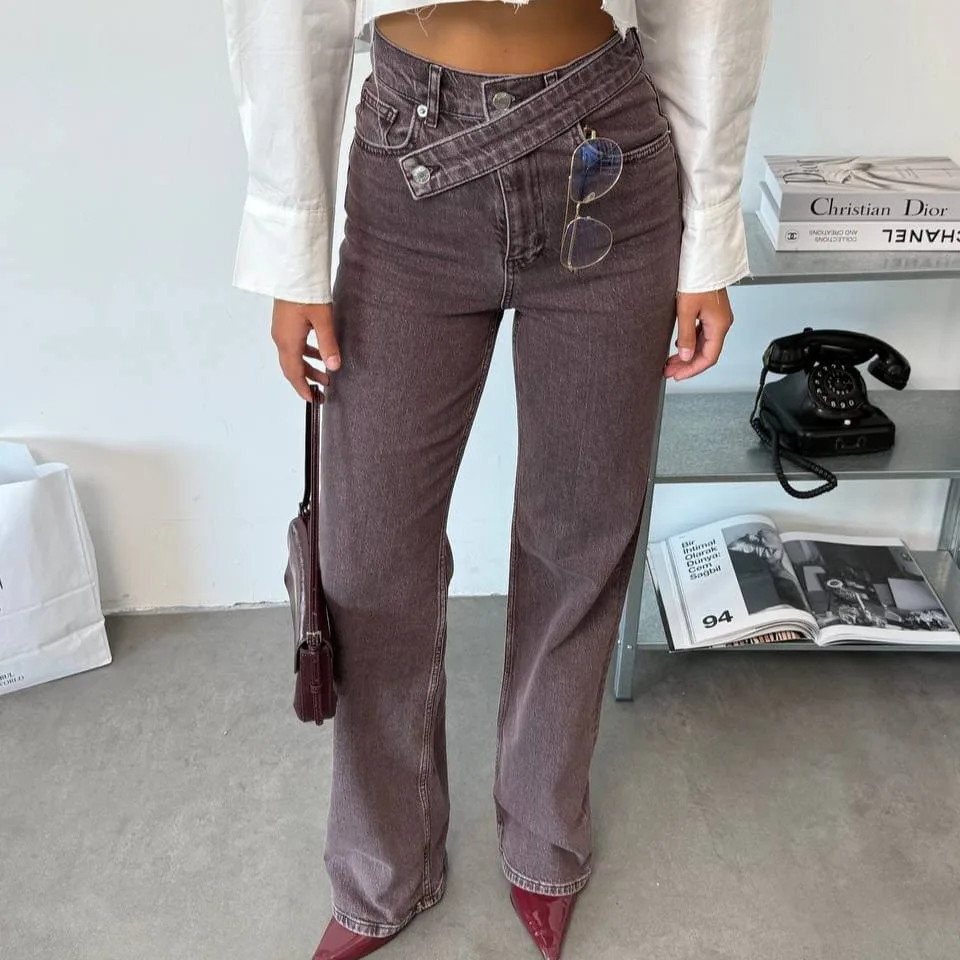 Crossover Waist Wide Legs Jeans view 8