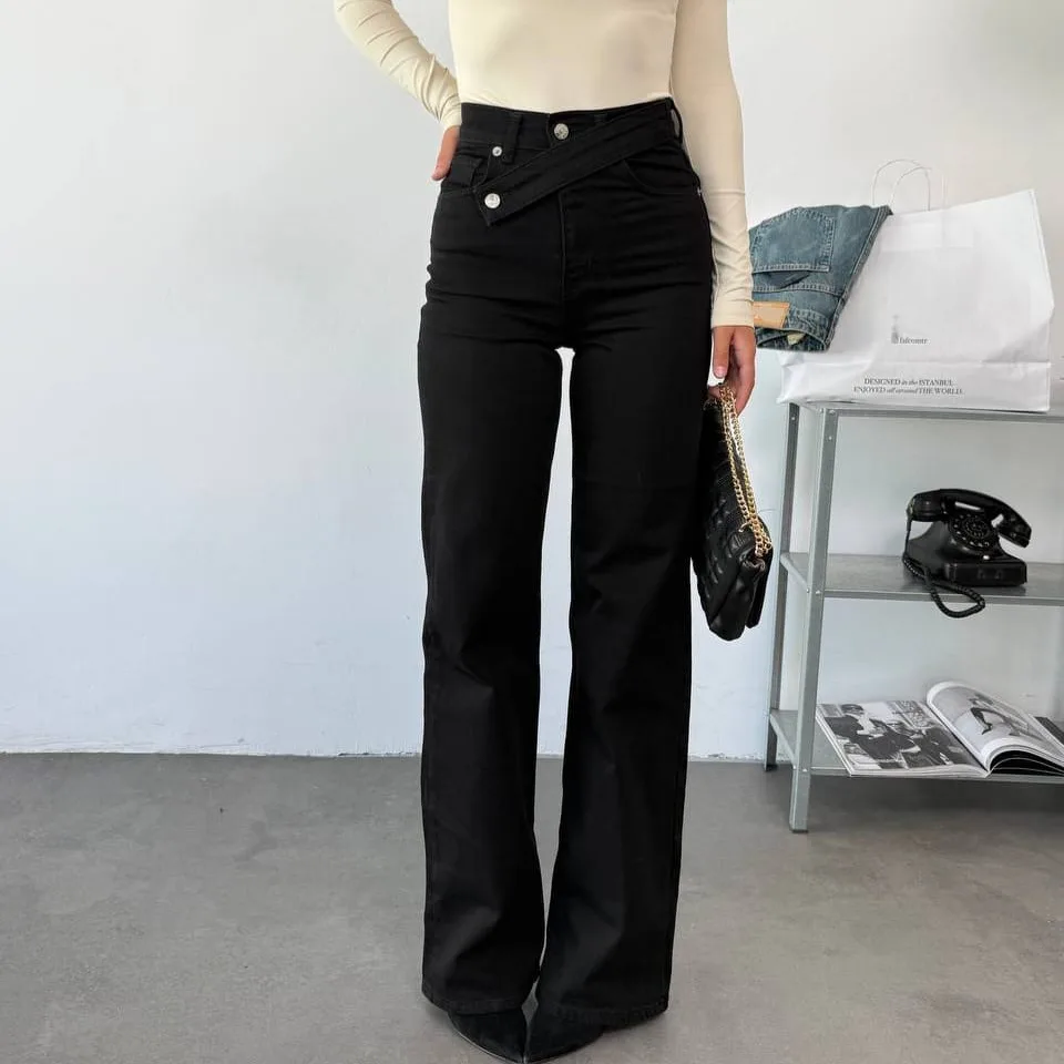 Crossover Waist Wide Legs Jeans view 1